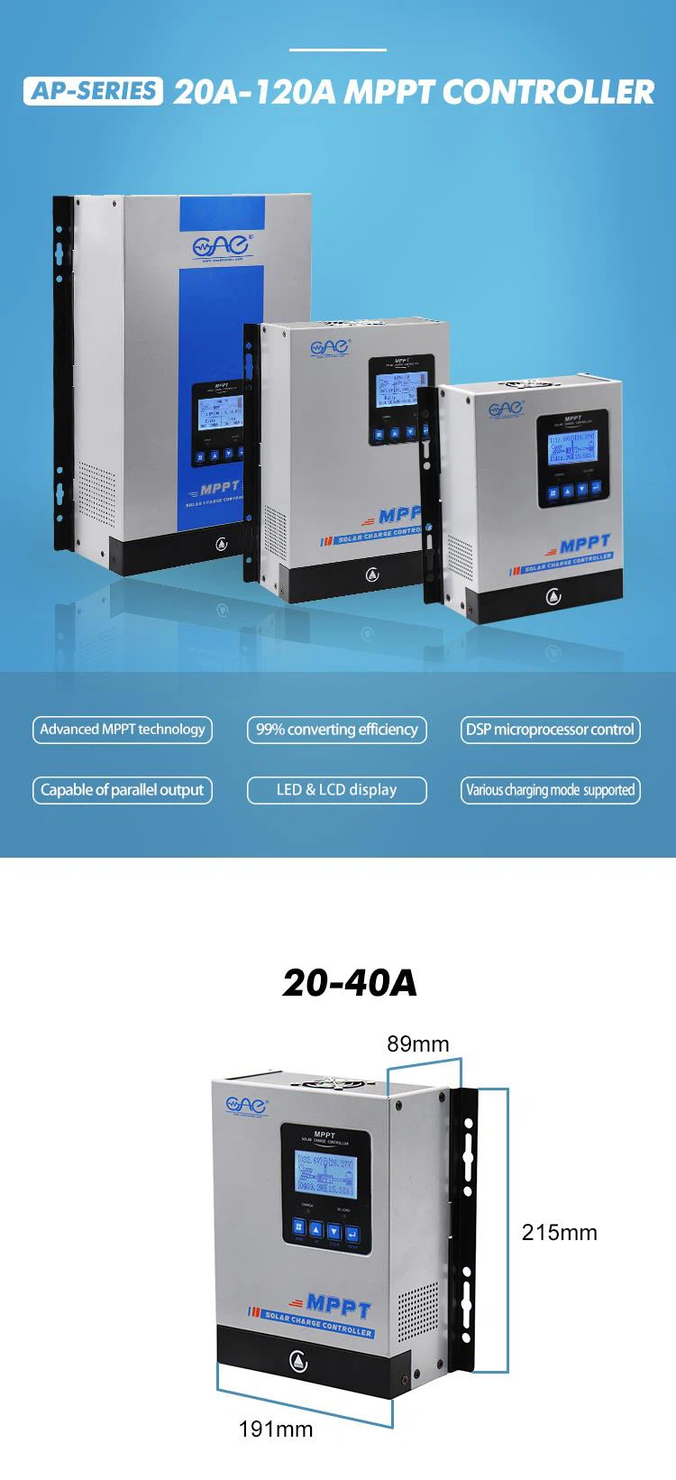 mppt solar charge controller 12v/24v 40a